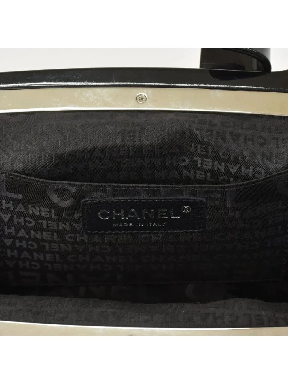Chanel Plastic Chain Bag CC Logo Goat Fur Leather Black
